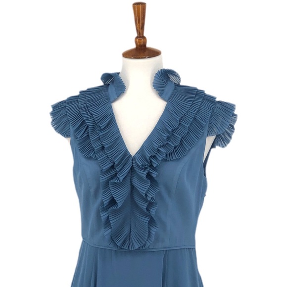 Adrianna Papell Ruffle Front Sleeveless Blue Dress - Picture 2 of 9